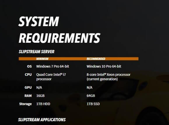 Can you show me a full system requirements list if I were to use SLIPSTREAM? Thumbnail